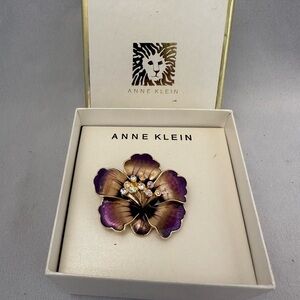 Anne Klein purple enamel flower brooch new in box